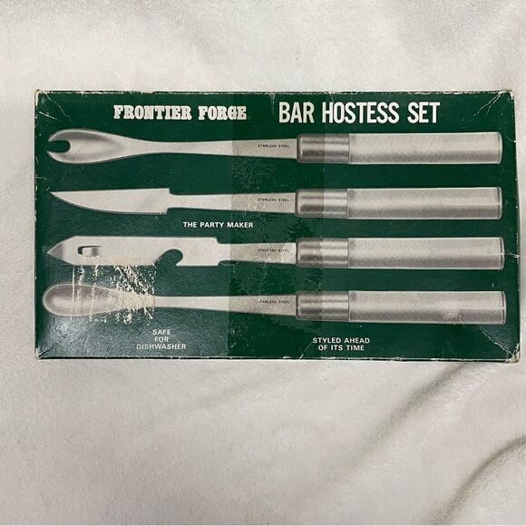 Vintage frontier forge bar hostess set opener tools clear lucite stainless steel - Picture 6 of 8